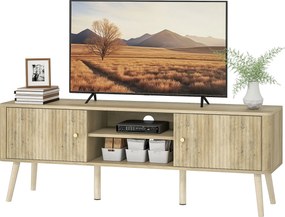 Móvel para televisão 140 x 35 x 49 cm, com capacidade para ecrãs até 65 polegadas, com 2 portas, 2 compartimentos abertos, prateleira ajustável, cor c