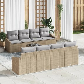 Conjunto de Sofás de Jardim 7 Peças com Almofadas Bege Rattan PE