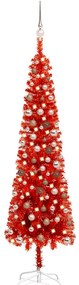 vidaXL Árvore de Natal pré-iluminada fina com bolas 210 cm vermelho