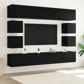 vidaXL Conjunto de Rack de TV de 8 Peças – Na Parede em Madeira de Carvalho Preto