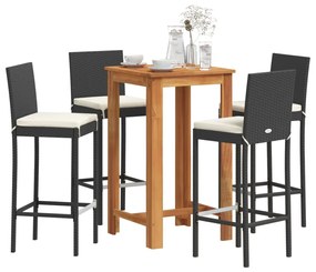 vidaXL 5 pcs conjunto de bar para jardim vime PE/acácia maciça preto