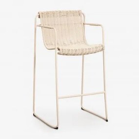 Pack De 2 Bancos Altos Empilháveis Com Braços Em Rattan Sintético E Aço Revia ↑75 Cm & Tapioca Bege - Sklum