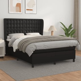 vidaXL Cama com molas/colchão 140x200 cm couro artificial preto