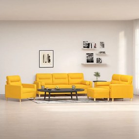 vidaXL 4 pcs conjunto de sofás c/ almofadões tecido amarelo-claro
