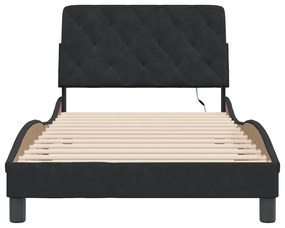 Estrutura de cama c/ luzes LED 100x200 cm veludo preto