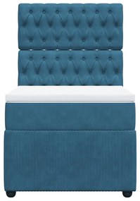 Cama boxspring com colchão 100x200 cm veludo azul