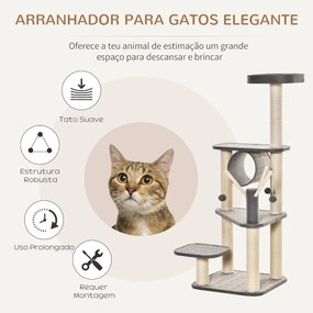 Árvore para Gatos Grande Torre de Escalar com Múltiplas Plataformas Cama Superior Túnel Postes de Arranhar de Sisal Natural e Brinquedos 49x49x130 cm