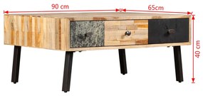 Mesa de centro teca maciça reciclada 90x65x40 cm