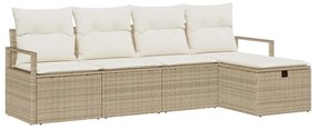 Conjunto de Sofá de Jardim de 5 Peças com Almofadas Bege Rattan PE
