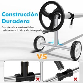 Carretel de cobertura piscina ajustável até 7 m com rodas de borracha para piscinas elevadas e enterradas