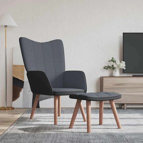 vidaXL Cadeira de descanso com banco PVC e veludo cinzento-escuro