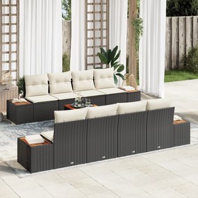 Conjunto de Sofás de Jardim vidaXL 9 Peças com Almofadas Preto Rattan Poliéster Acácia