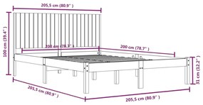 Estrutura de cama 200x200 cm pinho maciço preto