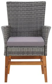 7 pcs conj. jantar p/ exterior vime PE madeira acácia cinzento