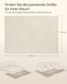 Tapete 3D  230 x 160 cm, lavável na máquina e antiderrapante creme
