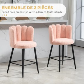 Conjunto de 2 bancos de bar com encosto e apoio para os pés, pés em aço, 52 x 53 x 93 cm, rosa