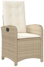 3 pcs conjunto de jantar p/ jardim com almofadões vime PE bege