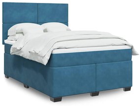 vidaXL Cama boxspring com colchão 140x190 cm veludo azul