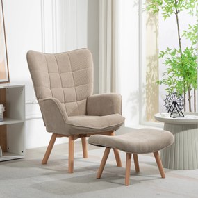 Conjunto de Poltrona de Sala e Apoio para os Pés, 80 x 72 x 101 cm, Encosto Alto, Castanho