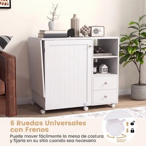 Mesa de Costura Dobrável, 88 x 50 x 78 cm, Estação de Carregamento Integrada, Branco