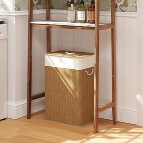 Cesto de Roupa com Tampa 72L Cesto de Roupa de Bambu com Bolsa Interior Removível e Alças 40x30x60 cm Madeira e Creme