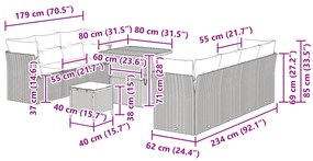 Conjunto de Sofás para Jardim de 10 Peças com Almofadas Cinza Rattan P