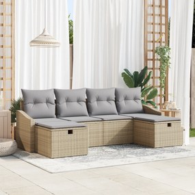 Conjunto de Sofás de 6 peças com Almofadas Bege de Polirattan