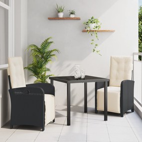 Conjunto de Jantar de 3 Peças vidaXL com Almofadas em Rattan Preto
