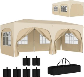 Outsunny Tenda Dobrável 3x6 m Tenda de Jardim para Festas e Eventos com Painéis Laterais UPF50+ Altura Ajustável e Bolsa de Transporte Areia | AOSOM Portugal