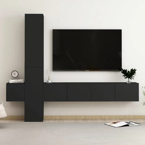 Conjunto de 5 Móveis de Parede de TV Faial M - Preto - Design Moderno