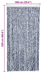 Cortina anti-insetos 100x220 cm chenille azul, branco, prateado