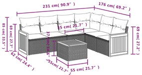 7 pcs conjunto de sofás p/ jardim com almofadões vime PE bege