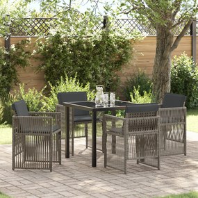 Conjunto de Jantar de Jardim vidaXL de 5 Peças com Almofadas Cinza Vime Poliéster