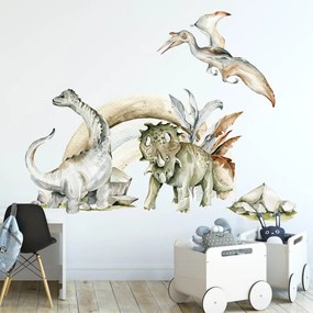 Autocolantes de parede - Dinossauros com arco-íris