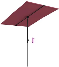Guarda-sol de jardim com poste de alumínio 2x1,5 m bordô