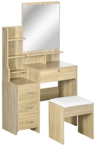 HOMCOM Toucador de Maquilhagem com Banco Espelho 4 Gavetas 4 Compartimentos de Armazenamento Estilo Moderno 80x38x143 cm Madeira | Aosom Portugal