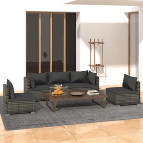 vidaXL 5 pcs conjunto lounge de jardim c/ almofadões vime PE cinzento