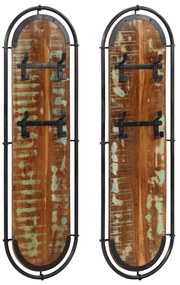 vidaXL Cabides de parede com 4 ganchos 2 pcs madeira recuperada maciça