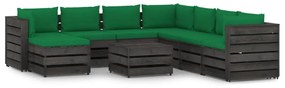 9 pcs conj. lounge jardim c/ almofadões madeira impreg. cinza