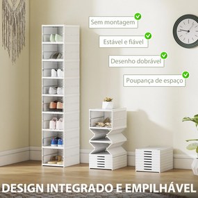 Sapateira Dobrável Organizador para Sapatos de 8 Níveis com Portas Transparentes para Sapatos até Tamanho 43 26x35x140 cm Branco