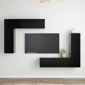 vidaXL 4 pcs conjunto de móveis de TV contraplacado preto