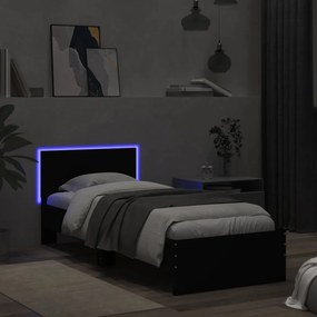 Estrutura de cama com cabeceira e luzes LED 75x190 cm preto