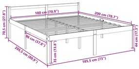 Cama para idosos super king size 180x200 cm pinho maciço branco