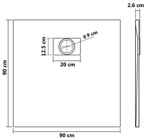 Base de Chuveiro SMC - Preto - 90x90 cm