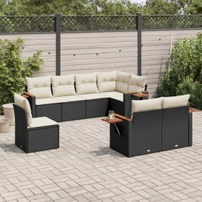 8 pcs conjunto sofás de jardim com almofadões vime PE preto