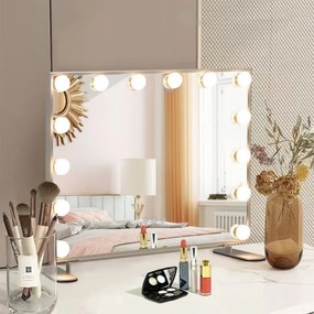Espelho de maquilhagem iluminado com LED 2 em 1 Espelho de mesa e de parede Espelho retangular para toucador com 3 modos de iluminação Controlo tátil