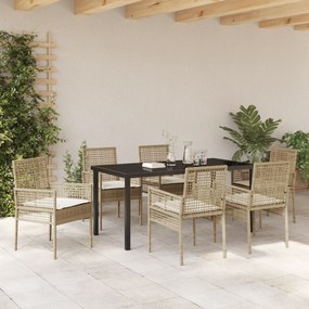 Conjunto de Jantar com 7 Peças e Almofadas Bege Rattan Sintético