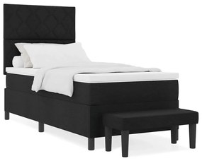 Cama Box Spring com Colchão e Banco Preto 90x190 cm Tecido