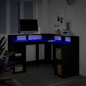 Secretária c/ luzes LED 130x130x91 cm derivados madeira preto