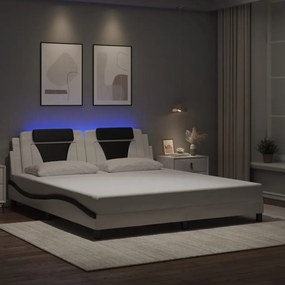 vidaXL Estrutura cama c/ luzes LED 180x200cm couro artif. branco/preto